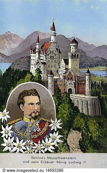 Deutschland  Bayern  um 1924  Schloss Neuschwanstein  KÃ¶nig Ludwig II.  1845 bis 1886  historische Postkarte