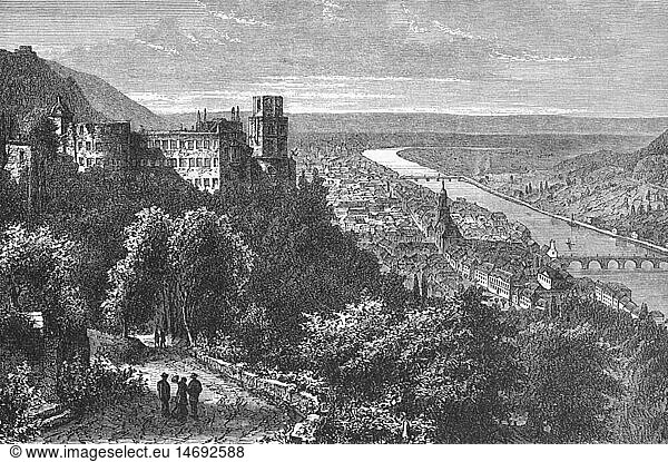 Deutschland hist.- StÃ¤dte  Heidelberg  SchloÃŸ & Stadt  Ansicht von Osten  Xylografie 1893 Deutschland hist.- StÃ¤dte, Heidelberg, SchloÃŸ & Stadt, Ansicht von Osten, Xylografie 1893