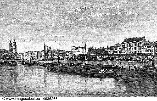 Deutschland hist.- StÃ¤dte  Magdeburg  Ansicht vom Werder aus  Xylografie 1893 Deutschland hist.- StÃ¤dte, Magdeburg, Ansicht vom Werder aus, Xylografie 1893,