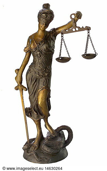 Deutschland  Justitia  roemische Goettin der Gerechtigkeit  historische Bronzeskulptur  Symbol  Symbolfoto  Rechtssymbol  Justiz  Recht  Gerechtigkeit  gerecht  Schuld  Unschuld
