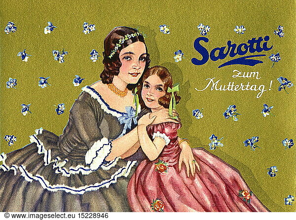 Deutschland  um 1930  Sarotti Schokolade zum Muttertag  Werbung  Mutter  Tochter  Frau  Frauen  Kind  Geschenk  Suessigkeiten  30er Jahre