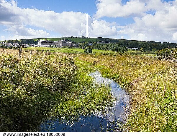 Devonport Leat near Princetown in Dartmoor National Park  Europe. The Prison can be seen in the distance  Devon  England  United Kingdom  Europe