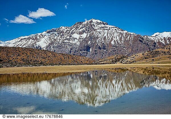 Dhankar Lake in Himalayas. Spiti Valley  Himachal Pradesh  India  Asia