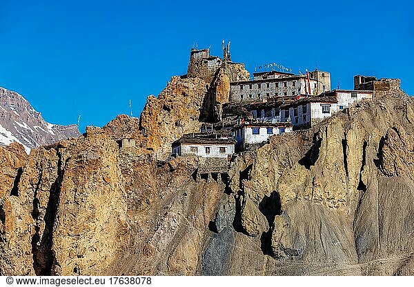 Dhankar Monastery on a cliff in Himalayas  Spiti Valley  Himachal Pradesh  India  Asia