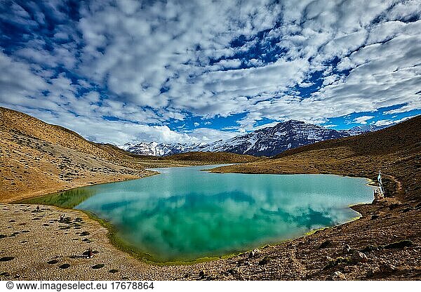 Dhankar mountain lake in Himalayas. Dhankar  Spiti valley  Himachal Pradesh  India  Asia