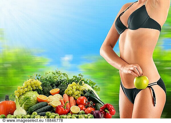 Diät. Ausgewogene Ernährung auf der Basis von rohem Biogemüse und Obst