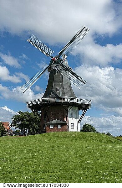 Die Grüne Mühle am Alten Greetsieler Sieltief  Greetsiel  Niedersachsen  Deutschland  Europa.