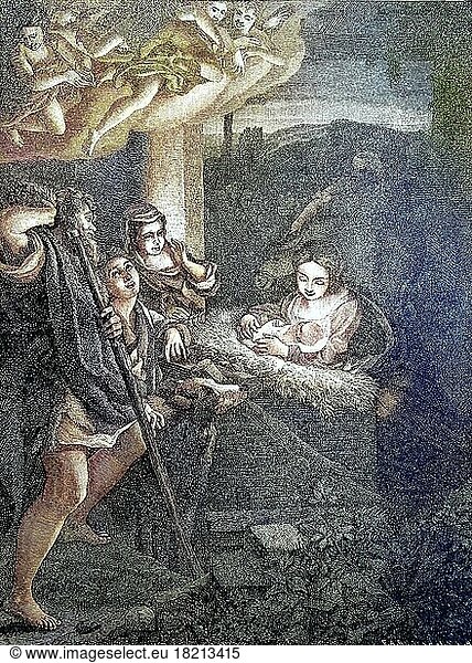 Die heilige Nacht  von Correggio  16. Jahrhundert  Historisch  digitale Reproduktion einer Originalvorlage aus dem 19. Jahrhundert
