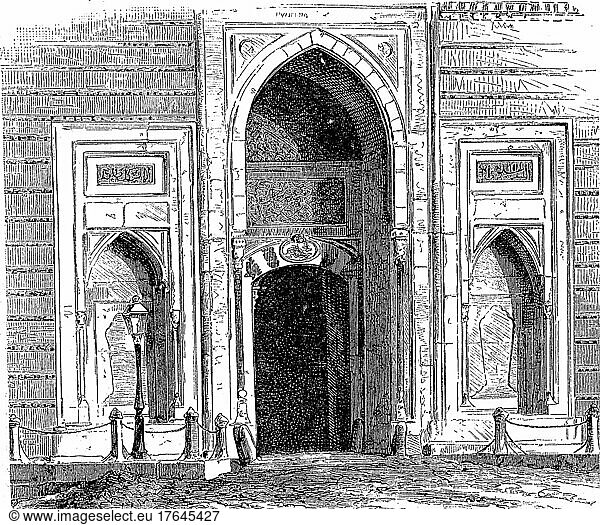 Die Hohe Pforte Eingang in den Sultanspalast in Konstantinopel  Istanbul  Türkei  1876  digital restaurierte Reproduktion einer Originalvorlage aus dem 19. Jahrhundert  genaues Originaldatum nicht bekannt  Asien