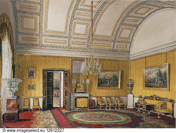 Die Innenräume des Winterpalastes. Das erste reservierte Appartement. Der Gelbe Salon der Großfürstin Maria Nikolajewna  1866. Künstler: Hau  Eduard (1807-1887)