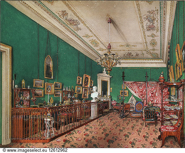 Die Innenräume des Winterpalastes. Das Schlafzimmer der Großfürstin Maria Nikolajewna  1837. Künstler: Ukhtomsky  Konstantin Andrejewitsch (1818-1881)