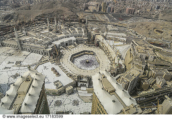 Die jährliche islamische Pilgerfahrt Hajj nach Mekka  Saudi-Arabien  dem heiligen Ort  Luftaufnahme.