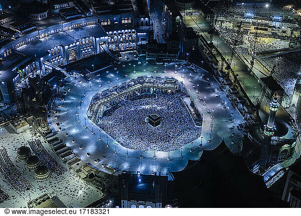 Die jährliche islamische Pilgerfahrt Hajj nach Mekka  Saudi-Arabien  Luftaufnahme.