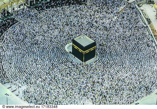 Die jährliche islamische Pilgerfahrt Hajj nach Mekka  Saudi-Arabien. Luftaufnahme.