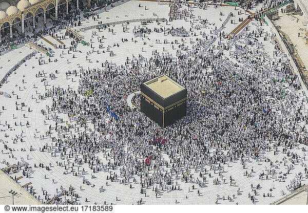 Die jährliche islamische Pilgerfahrt Hajj nach Mekka  Saudi-Arabien. Luftaufnahme.