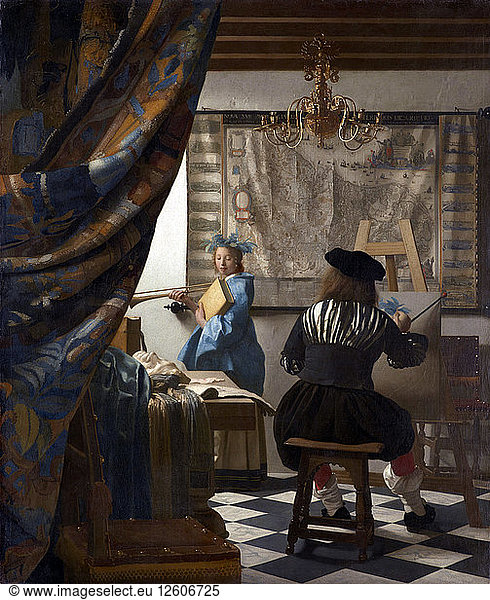 Die Kunst der Malerei (Die Allegorie der Malerei)  1673. Künstler: Vermeer  Jan (Johannes) (1632-1675)