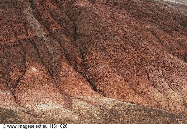 Die Landschaft und Geologie des John Day Fossil Beds National Monument  Oregon. Bodenerosion an den Hängen eines Berghangs.