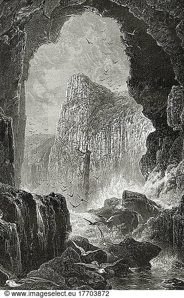 Die Lydstep-Höhle  Pembrokeshire  Wales  hier im 19. Jahrhundert. Aus Welsh Pictures  veröffentlicht 1880.