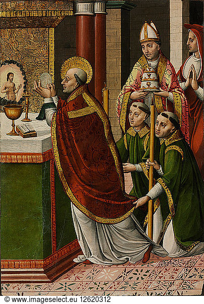 Die Messe des Heiligen Gregor des Großen. Künstler: Meister von Portillo (tätig 1520-1530)