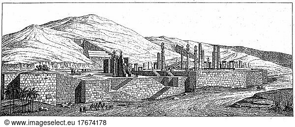 Die Ruinen von Persepolis  Iran  Persien  digital restaurierte Reproduktion von einer Vorlage aus dem 19. Jahrhundert  genaues Datum unbekannt
