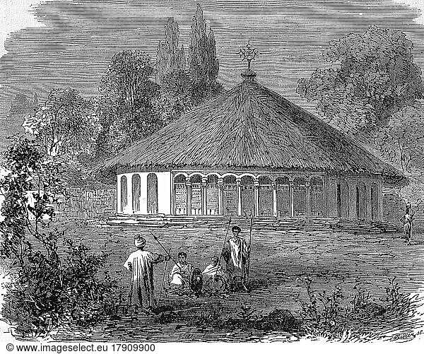Die Rundkirche in Schelikut in Abessinien  1869  heute Äthiopien  Historisch  digital restaurierte Reproduktion einer Originalvorlage aus dem 19. Jahrhundert  genaues Originaldatum nicht bekannt
