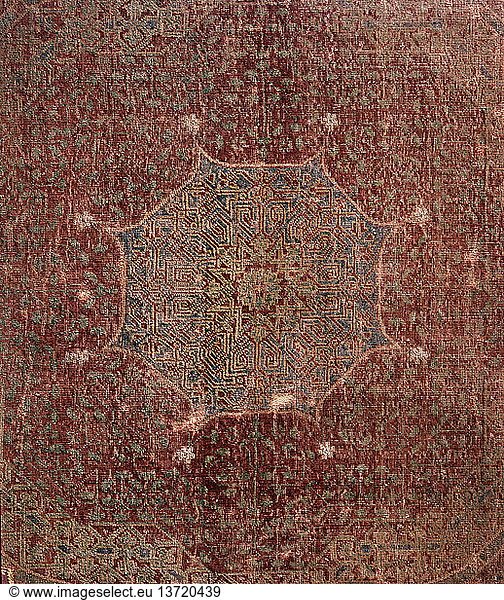 Die Teppichproduktion während der Mamlukenzeit war weltweit berühmt. Das Muster und die Musterung sind typisch für diese Zeit. Ägypten. Islamisch. Mamelucken.