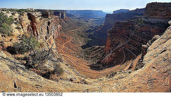 Die zerklüfteten Schluchten des Shafer Canyon und die Shafer Trail Road  Island in the Sky Plateau  Canyonlands National Park  nahe Moab  Utah  Vereinigte Staaten  Nordamerika