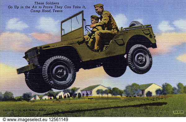 Diese Soldaten gehen in die Luft  um zu beweisen  dass sie es schaffen können  Camp Hood  Texas  USA  1943. Künstler: US Army Signal Corps