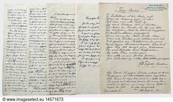 Dietrich Eckart (1868 - 1923) - various manuscripts  1921/23.  Letter draft to Otto Hauser (1874 - 1932)  Swiss archaeologist and author (History of Judaism  1921)  Munich  18th March 1921  ink  uncompleted  unsigned  one page DIN A4. Eckart criticises the composition and the consequences of Hauser's book 'History of Judaism'  which he regards as superficial and insubstantial: 'I frankly cannot accept your remark 'It can't be stated too often'. We both treated the same subject  but that we shared common opinions about it is simply untrue'. With three (non-consecutive) pages of manuscript on subjects typical for Eckart such as the political co historic  historical  1920s  1930s  20th century  20th century  NS  National Socialism  Nazism  Third Reich  German Reich  Germany  German  National Socialist  Nazi  Nazi period  fascism  document  documents