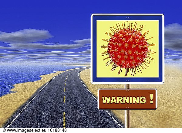 Digital Composing  symbolic image  corona  pandemic  holidays  far away countries  quarantine  risk  beach  Germany  Europe