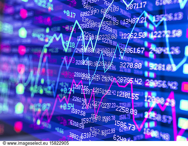 Digital composite of two stock market data displays