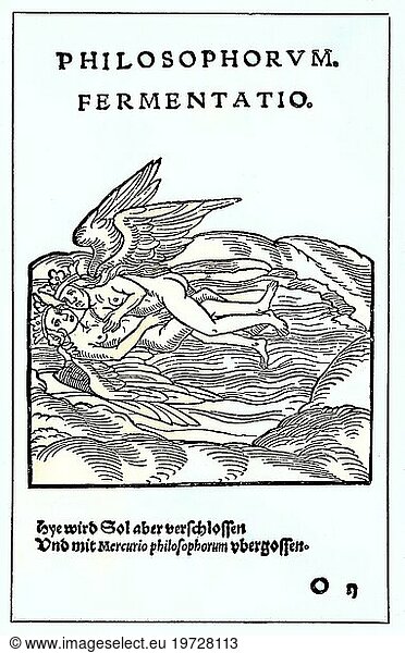 Digital restauriert  Kapitel Vignette eines philosophischen Werkes aus dem 16. Jahrhundert  zwei nackte Frauen in Form von Engeln mit Kronen und Flügeln  Erotik  Veröffentlichung aus dem Jahr 1882  Digital improved:  Chapter Vignette of a philosophical work from the 16th century  two naked women in the form of angels with crowns and wings  eroticism  publication from the year 1882