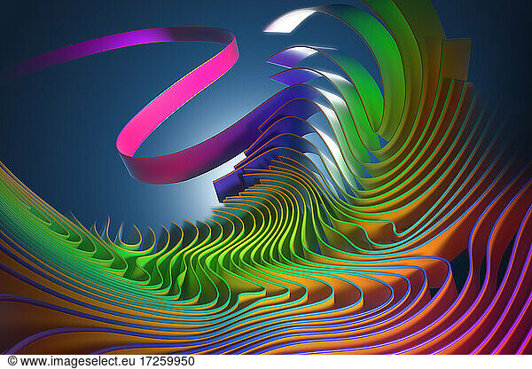 Digitally generated image multicolor wavy ribbon pattern