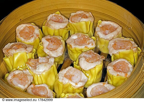 Dim Sum with fish farce and prawns  food photography with black background