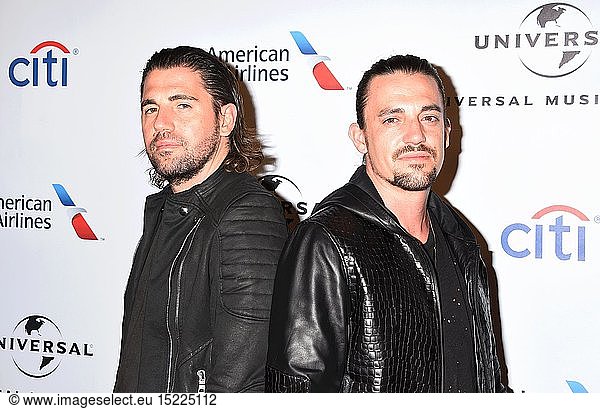 Dimitri Vegas (L) and Like Mike arrive at Universal Music Group's 2016 GRAMMY After Party at The Theatre At The Ace Hotel on February 15  2016 in Los Angeles