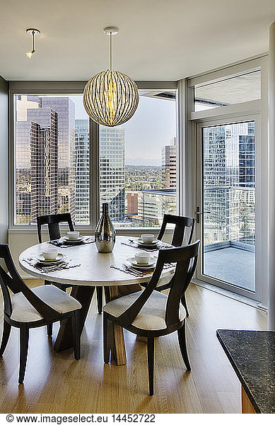 Dining room in luxury highrise apartment