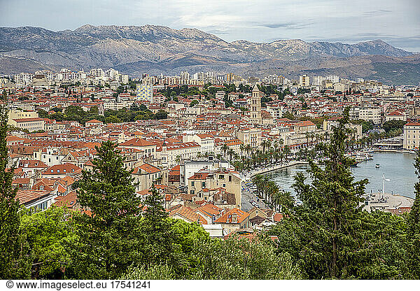Diocletian's Palace and St. Dominus Church in old town near mountain  Split  Dalmatia  Croatia