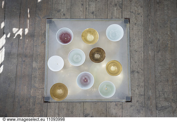 Directly above shot of bowls on glass table  Bavaria  Germany