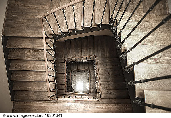 Directly above view of empty wooden staircase