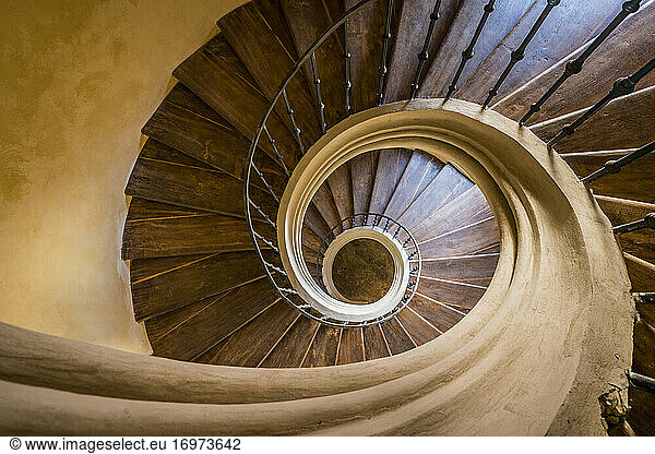 Directly above view of Spiral staircase inside Church of the Assumption of Our Lady and Saint John the Baptist  UNESCO  Kutna Hora  Kutna Hora District  Central Bohemian Region  Czech Republi