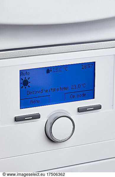 Display of heating boiler control panel at home