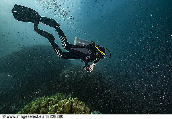 Diver floating at the gulf of Thailand close to Koh Tao