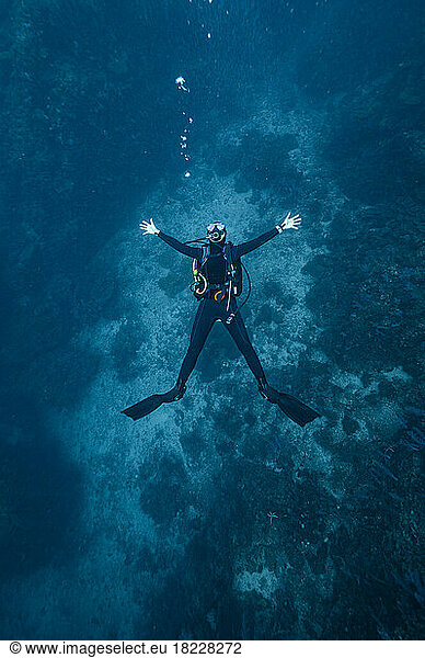 diver floating the South Andaman Sea in Thailand