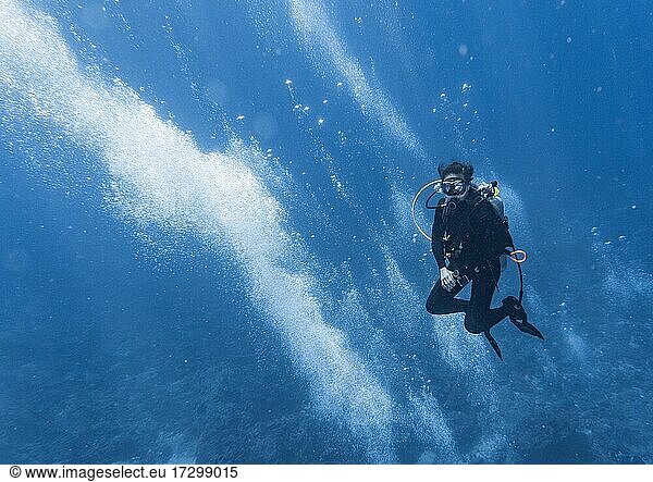 diver into the blue at Similan Islands