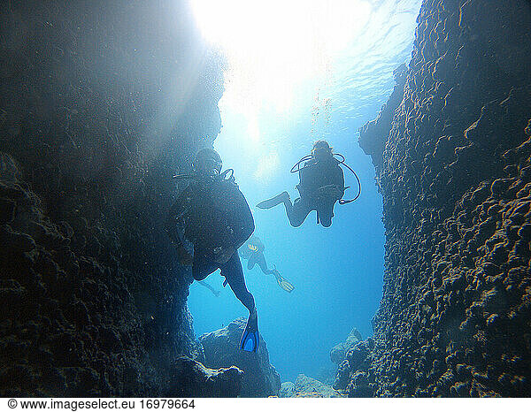 Divers in underwater. Antalya Kas Turkey