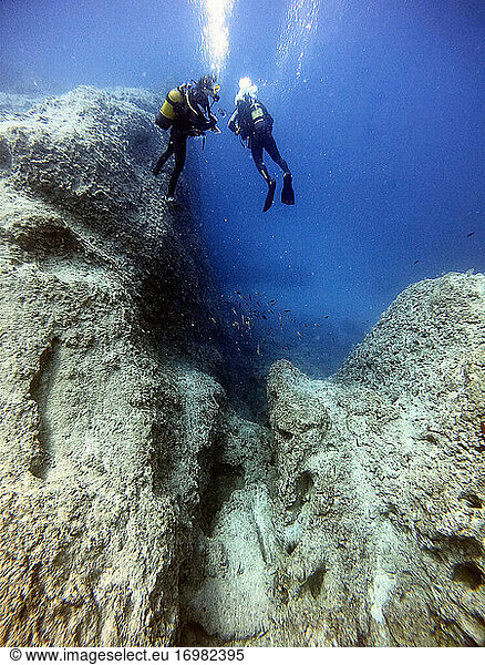 Divers in underwater. Antalya Kas Turkey