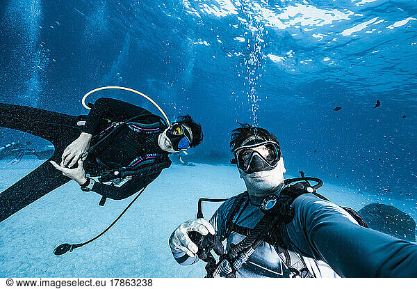 divers taking selfie while diving at the Andaman Sea / Thailand
