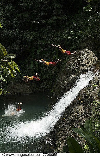 Diving Into The Seven Sisters Waterfall; Grenada