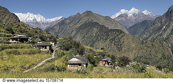 Dobang with Dhaulagiri mountains  Dhaulagiri Circuit Trek  Himalaya  Nepal