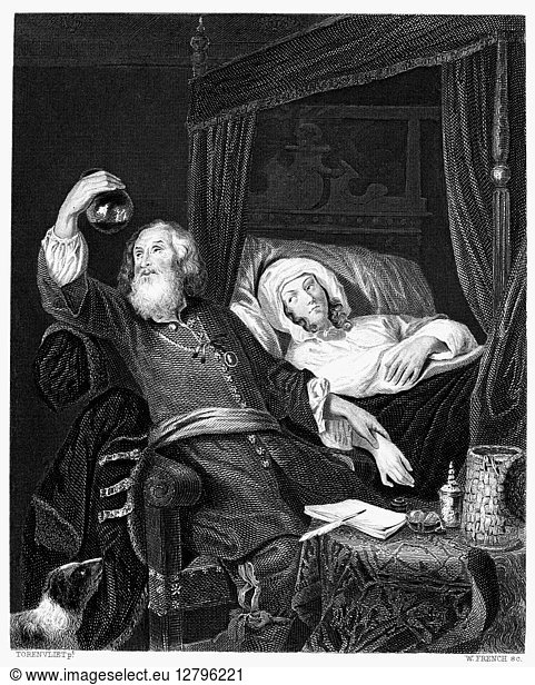DOCTOR AND PATIENT. Steel engraving after a painting by Jacob Torenvliet (1641-1719).